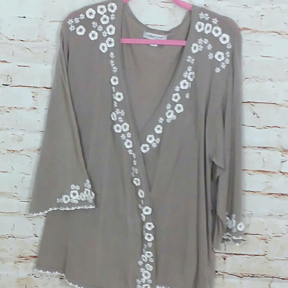 Coldwater Creek | Tan and cream embelished sweater